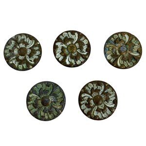 FIVE Brass Flower French Provincial JB Drawer Pull MCM Cabinet Knob Hardware